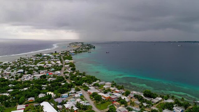 MARSHALL ISLANDS - 3.18.2024 - Excellent aerial view of rainstorm clouds moving in on the Marshall Islands.