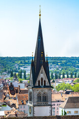 Blick vom Münster auf den Trum der Sankt Stephan Kirche in der Altstadt an einem sonnigen...