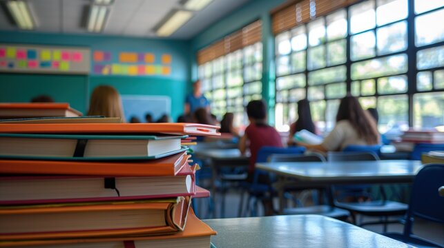 sala de aula durante uma aula, mostrando alunos concentrados estudando e o professor explicando. Esta imagem capta a din&acirc;mica e o ambiente de aprendizado em uma sala de aula