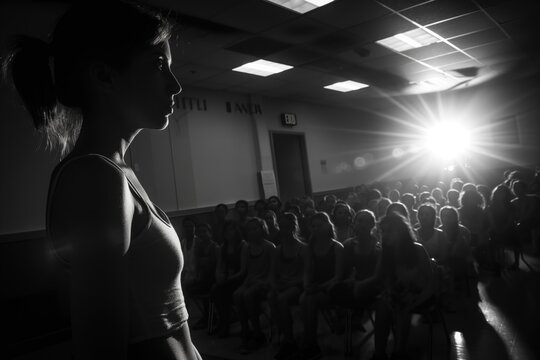 Professores dando palestra para alunos em um audit&oacute;rio, transmitindo conhecimento e inspira&ccedil;&atilde;o. Esta imagem reflete a import&acirc;ncia da educa&ccedil;&atilde;o e do di&aacute;logo entre educadores e alunos