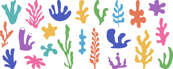 Coral icon, seaweed. Abstract organic shape, underwater plant, matisse element, cute colorful sea doodle. Cartoon marine floral collage isolated on white background. Minimal vector illustration