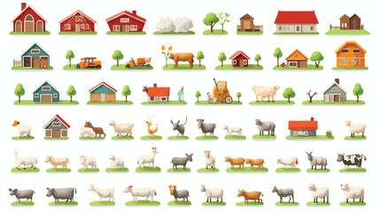 Vector image set of 36 3d farm icons on white background