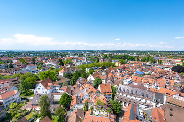 Panoramablick vom Münster Unserer Lieben Frau die Altstadt und Petershausen an einem sonnigen Sommertag. Konstanz, Bodensee, Baden Württemberg, Deutschland, Europa.