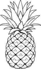 Ananas entier Fruit isolé pour page ou livre de coloriage adapté adulte ou enfant, dessin au trait et fond totalement transparent  - obrazy, fototapety, plakaty