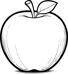 Pomme avec feuille. Fruit isolé pour page ou livre de coloriage adapté adulte ou enfant, dessin au trait et fond totalement transparent 