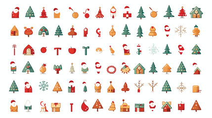 Vector image set of 50 christmas icons with white background