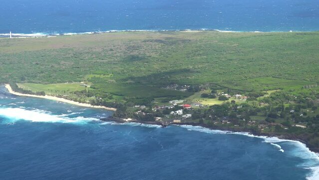 MOLOKAI - 3.19.2024 - Excellent aerial footage of the leper colony on the coast of Molokai, Hawaii.