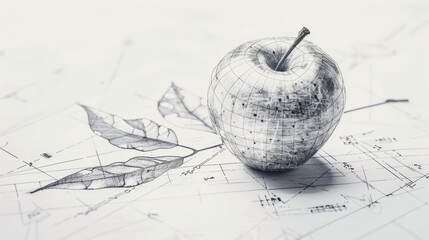 drawing of an apple, blueprint, technical, generative ai - 784837828