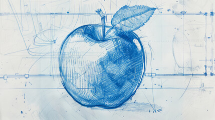 drawing of an apple, blueprint, technical, generative ai - 784837867