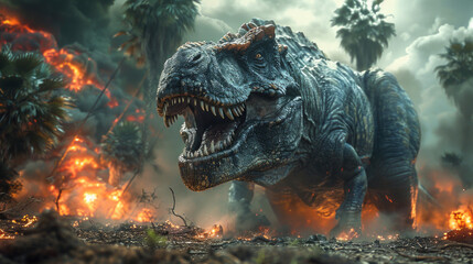 Dramatic scenes depicting the extinction of dinosaurs,generative ai