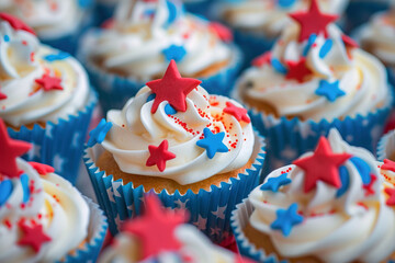 Close up of American patriotic themed cupcakes for the 4th of July. Selective focus concept - Powered by Adobe