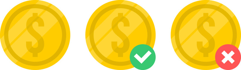 Money icon. Coin icon. Gold coin icon set. Gold coin with dollar sign.