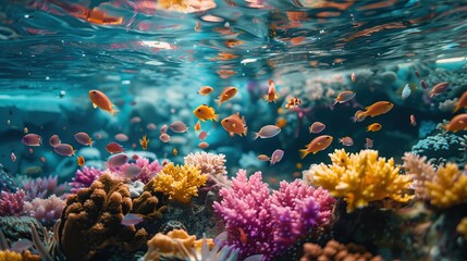 Underwater world filled with colorful fish and corals at the vibrant coral reef