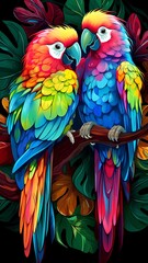 Obraz premium Two Parrots on a branch