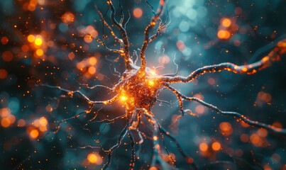 Beautifully abstract: Neurons' close-up, synapses and axons conveying electrical signals, illustrating signal transport concept.generative ai - obrazy, fototapety, plakaty