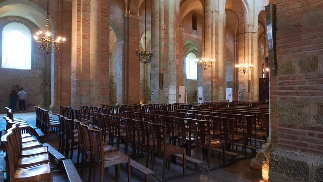 TOULOUSE, FRANCE - MARCH 12 2018: Basilica of Saint-Sernin (Basilica de Sant Sarnin) is former abbey church of Abbey of St Saturnin. In 1998 basilica was added to the UNESCO World Heritage Sites.