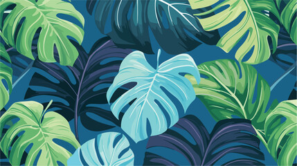 Vector Monstera and Palm Leaves. Fresh Tropical Sea