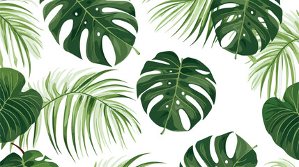 Vector Monstera and Palm Leaves. Tropical Seamless