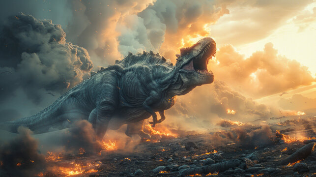 Dramatic scenes depicting the extinction of dinosaurs,generative ai