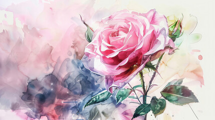 Pink Rose Flower isolated watercolour illustration