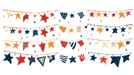 Vector set of doodle garlands of flags. Hand drawn