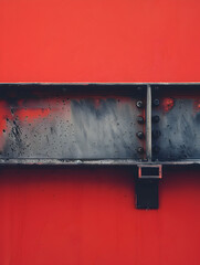 A vibrant red wall serves as the backdrop to a sleek metal shelf, adding a touch of industrial charm to the space. The shelf holds various items, creating a visual contrast against the bold color.