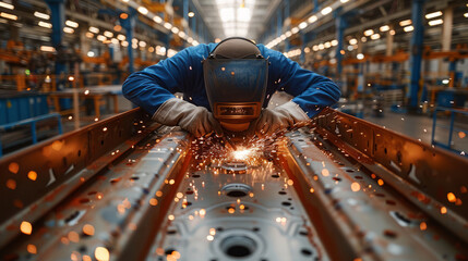 a welder in a car factory.generative ai