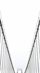 Fototapeta premium A grand, sweeping suspension bridge extends gracefully over a vast body of shimmering water, connecting two distant shores with its elegant steel structure and towering cables.