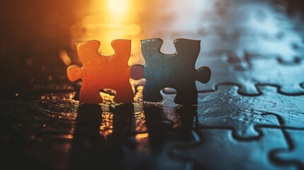 Two mismatched puzzle pieces struggling to fit together, symbolizing the challenges of unity and collaboration.