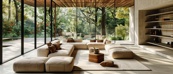 Obraz na płótnie Canvas Spacious Living Room in Modern Home with Elegant Furniture and Stylish Decor