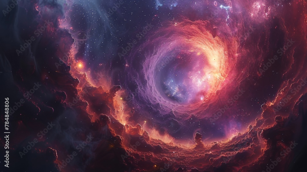 Poster a digitally created illustration of a portal surrounded by a celestial backdrop of stars and galaxie