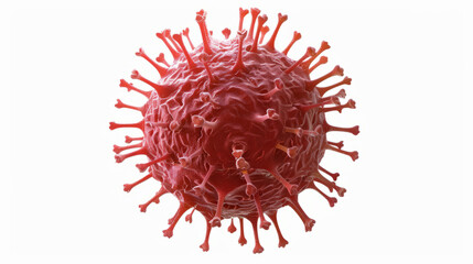 Close-up of a virus cell in red, captured in macro detail, and isolated on a clean background.
