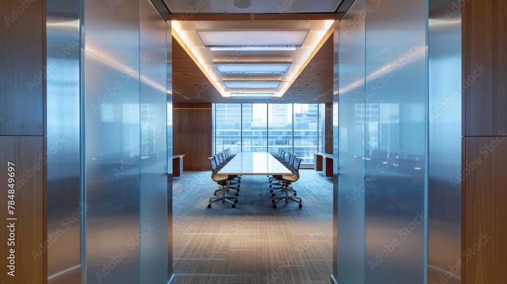 Poster as you approach the conference room the led tiles lining the walls seamlessly blend with the frosted
