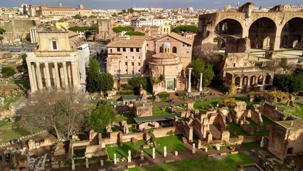 Ancient Roman Ruins: Aerial View of the Roman Forum