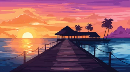 Foto op Canvas View of sunrise behind a pier in Indian Ocean Maldi © Mishi