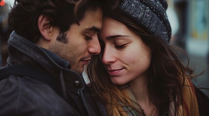 A candid shot of a couple sharing a quiet moment, their expressions soft and content, unaware of being observed, highlighting the intimacy of their bond.