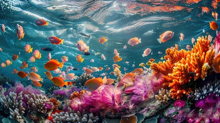 Fototapeta na wymiar Underwater world filled with colorful fish and corals at the vibrant coral reef