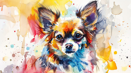 Portrait of Chihuahua dog. Colorful watercolor painting illustration.