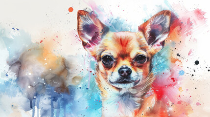 Portrait of Chihuahua dog. Colorful watercolor painting illustration.