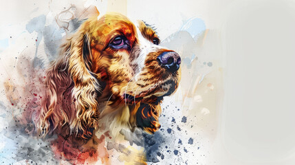 Portrait of Cocker Spaniel dog. Colorful watercolor painting illustration.