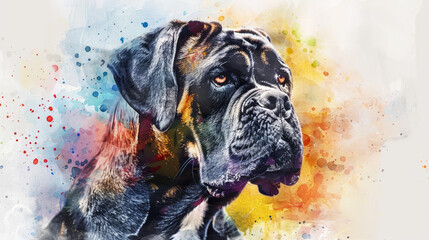 Portrait of mastiff dog. Colorful watercolor painting illustration. - obrazy, fototapety, plakaty