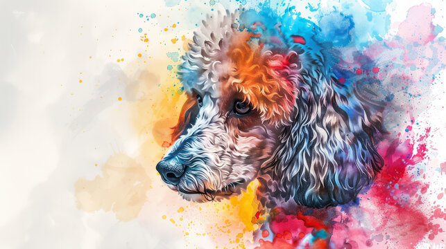 Portrait of poodle dog. Colorful watercolor painting illustration.