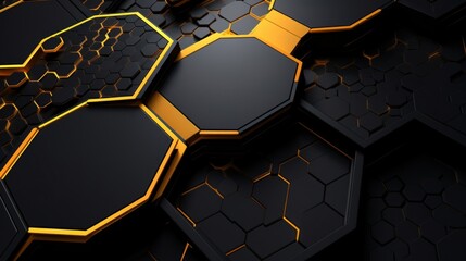 black and yellow 3d hexagon design artwork, in the style of webcore, dark gray and gray, functional aesthetics - obrazy, fototapety, plakaty