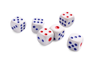Many dices isolated on white. Game cubes