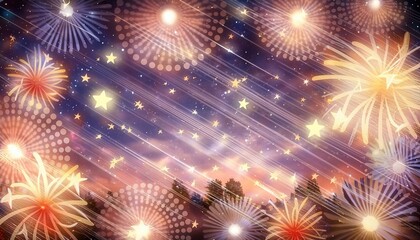 Fototapeta premium ファンタスティックな花火がキラキラ輝く夜空