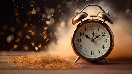 Naklejka premium an Alarm clock on brown background