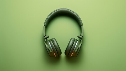 Aerial view of headphones on a green background