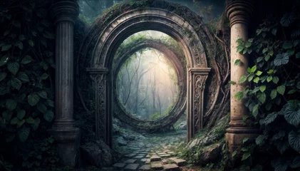 Foto auf Glas Mysterious and mysterious tunnel in the woods. Fantasy landscape. © LAYHONG