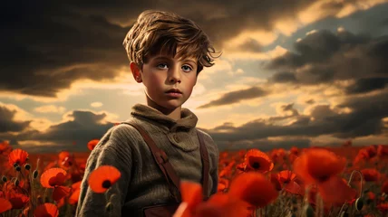 Badezimmer Foto Rückwand a young boy standing in a poppy field © Robert Paulus