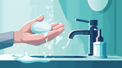 Washing of hands with soap in a bathroom 2d flat cartoon